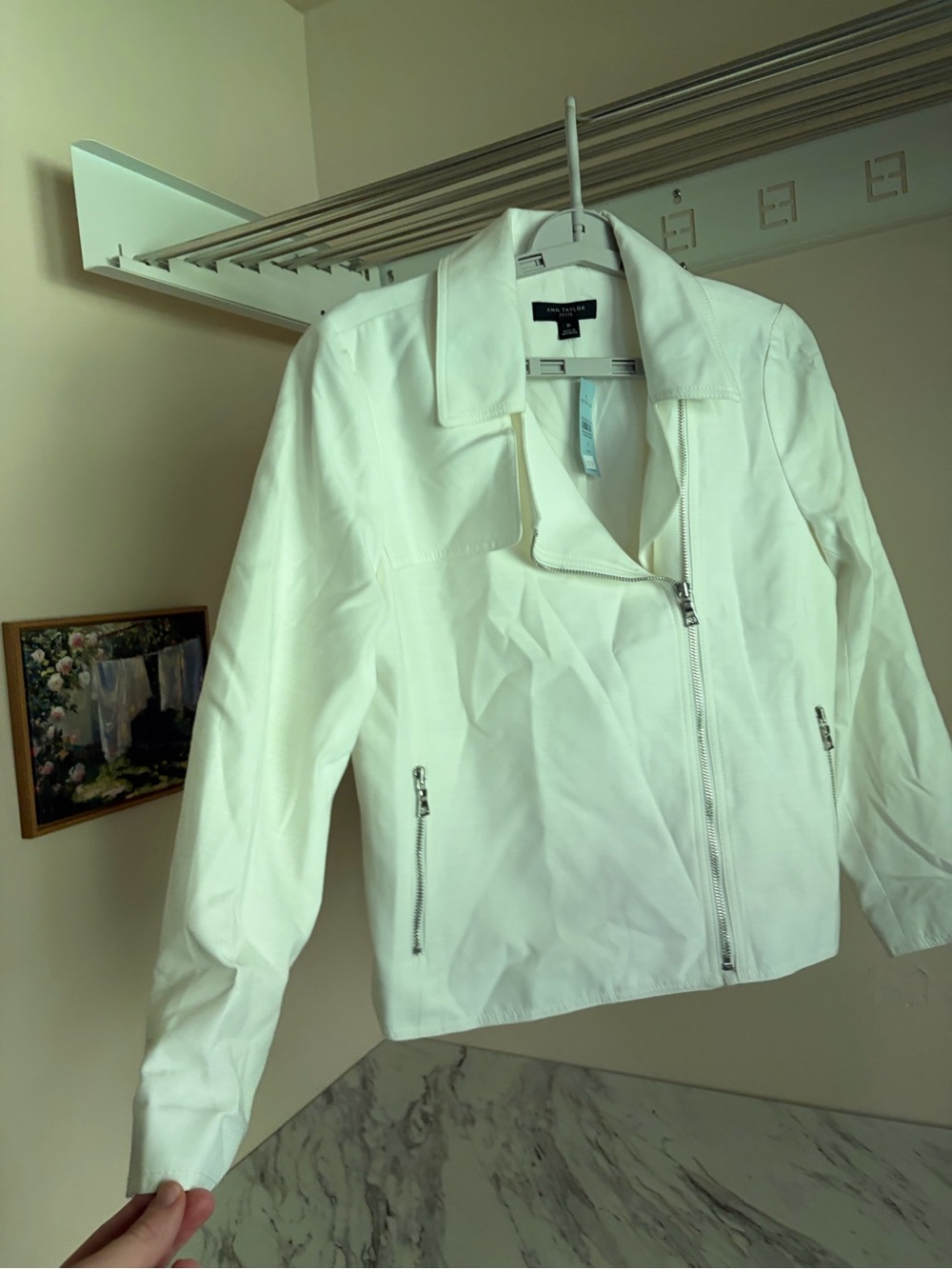 NWT Ann Taylor Bright White Asymmetric Zip Moto Jacket Women's 8P